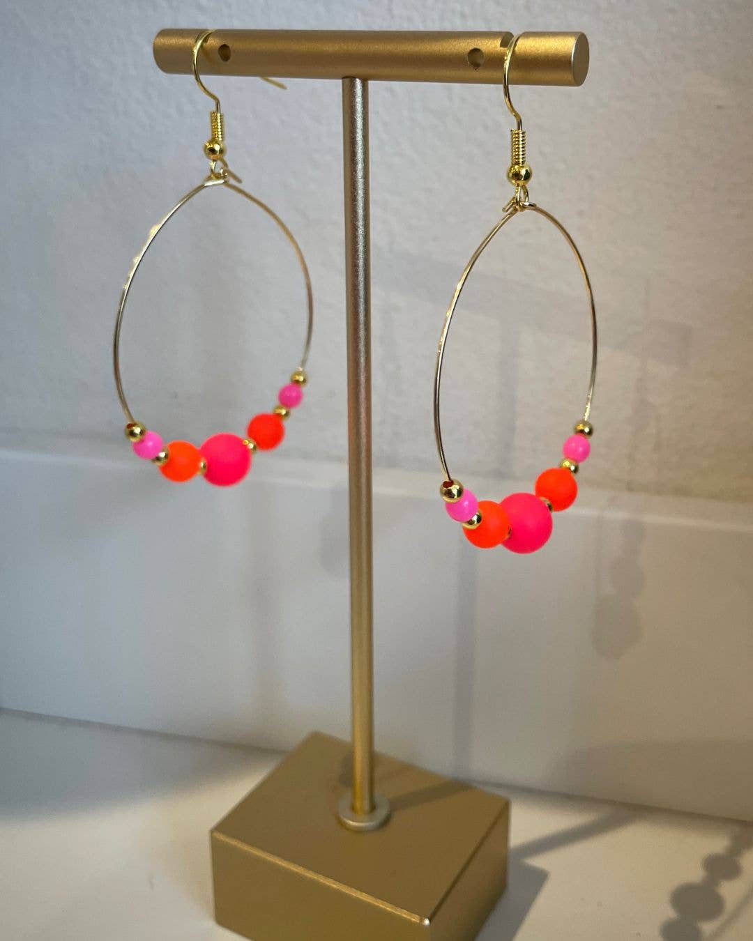 Half Beaded Neon and Pink Beaded Hoops