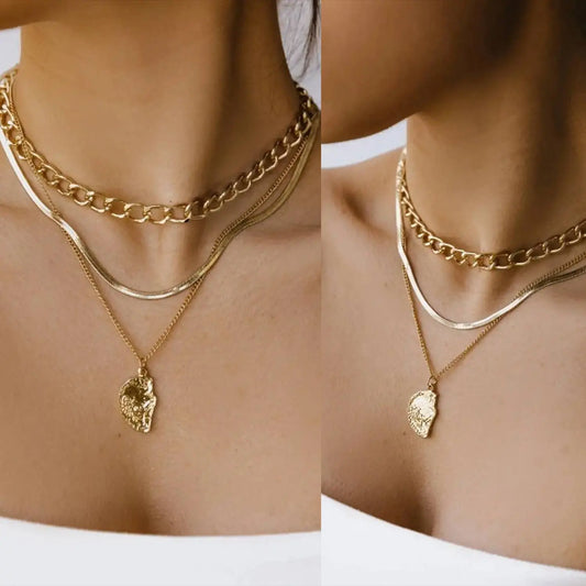 The Half-Hearted Layered Gold Flat Snake Sweater Cute Chain The Style Closet