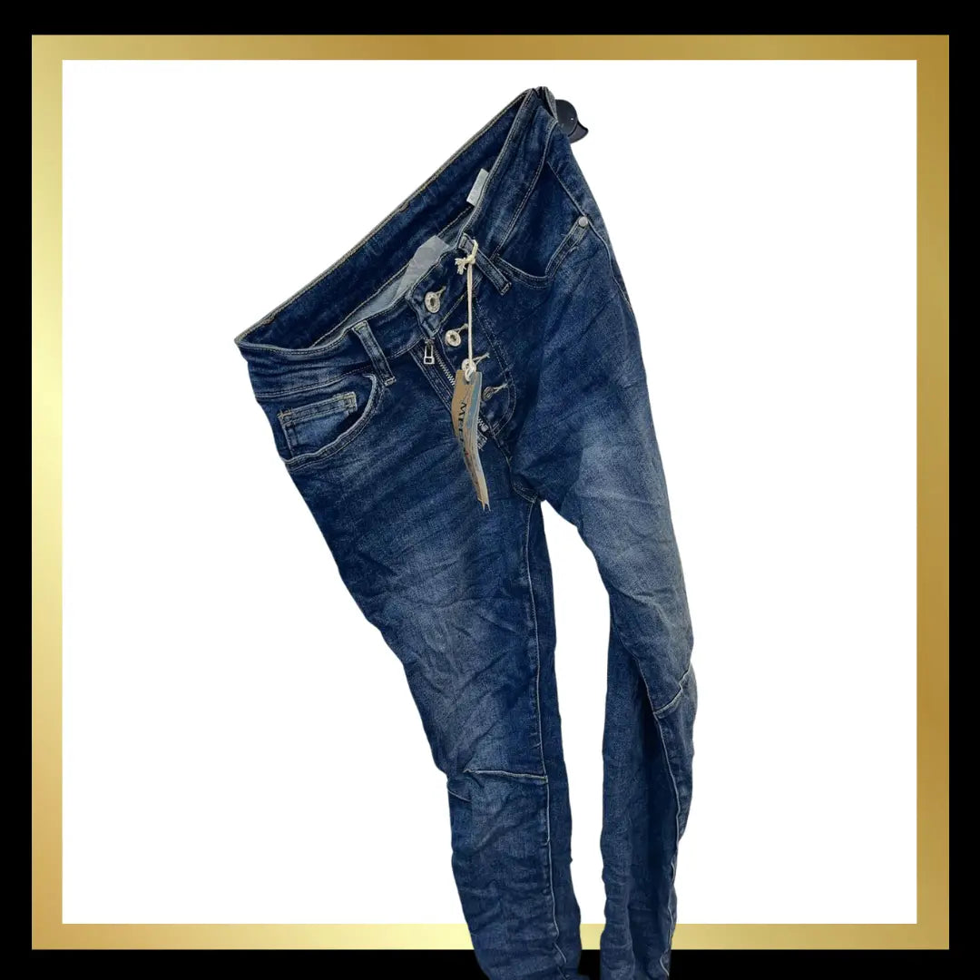 Melly & Co Zip Button Jeans - Denim Blue The Style Closet