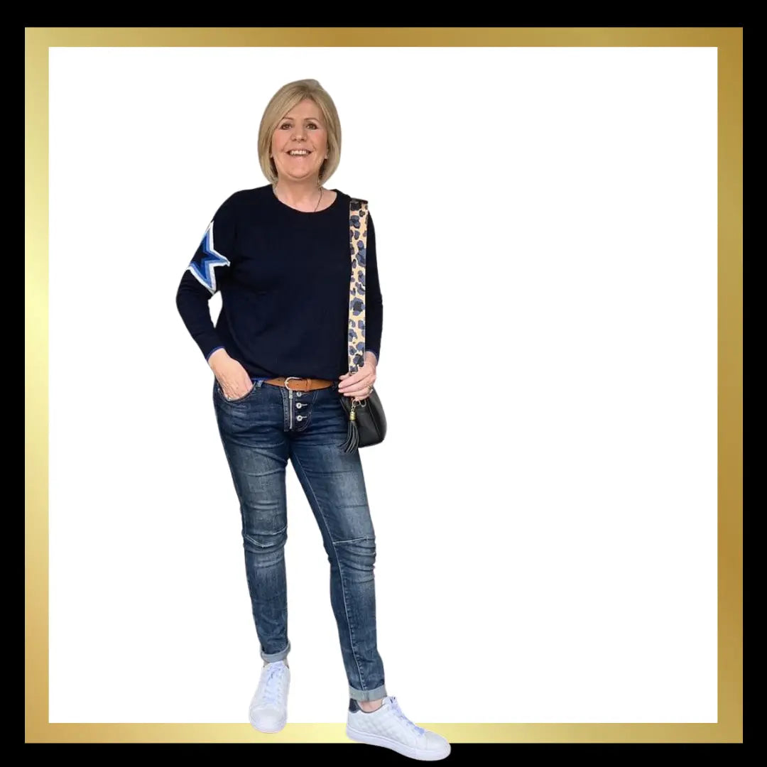 Melly & Co Zip Button Jeans - Denim Blue The Style Closet