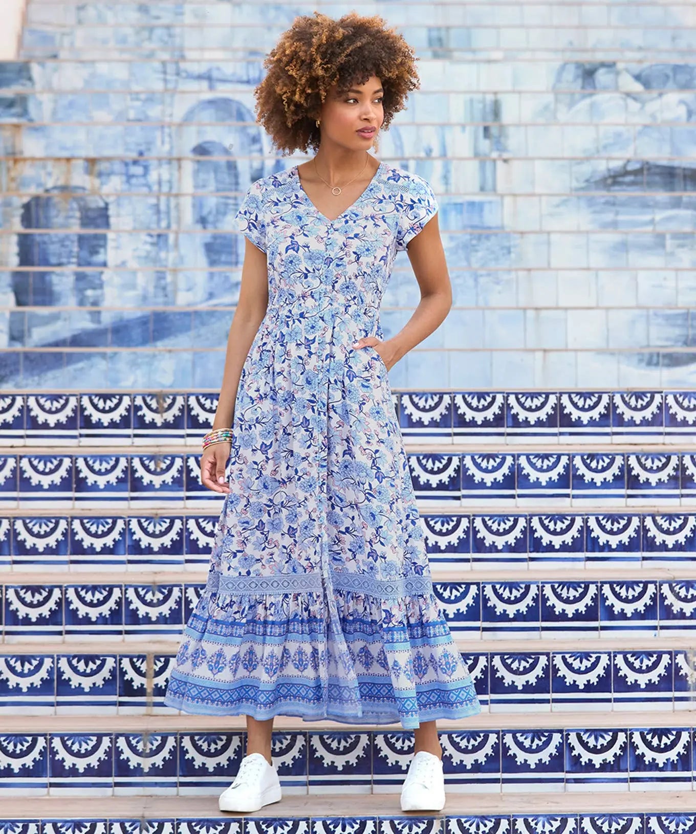 Lauren Floral Print Maxi Dress: Blue The Style Closet