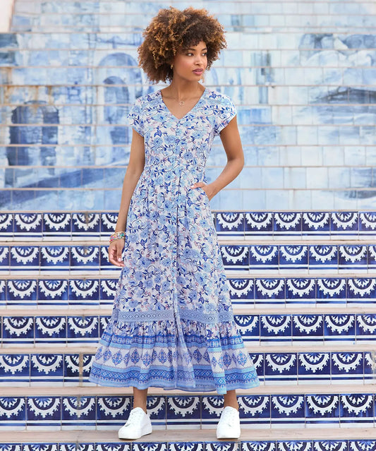 Lauren Floral Print Maxi Dress: Blue The Style Closet
