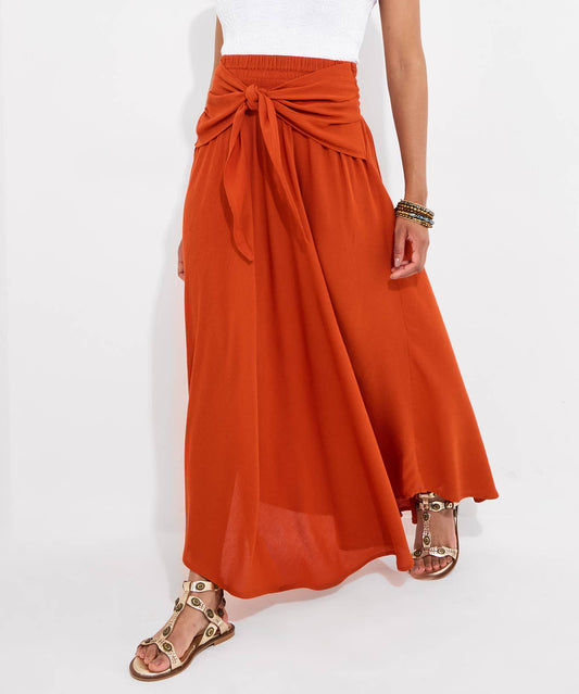 Florrie Tie Front Crinkle Skirt: Orange / 10
