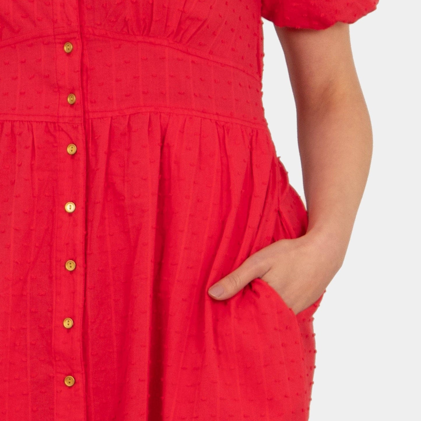 Poppy Cotton Button Down Midi Tea Dress - Red