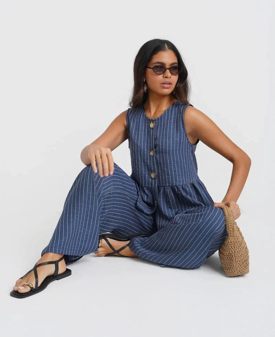 Blue Stripe Wide Leg Trousers: L Needs No Label