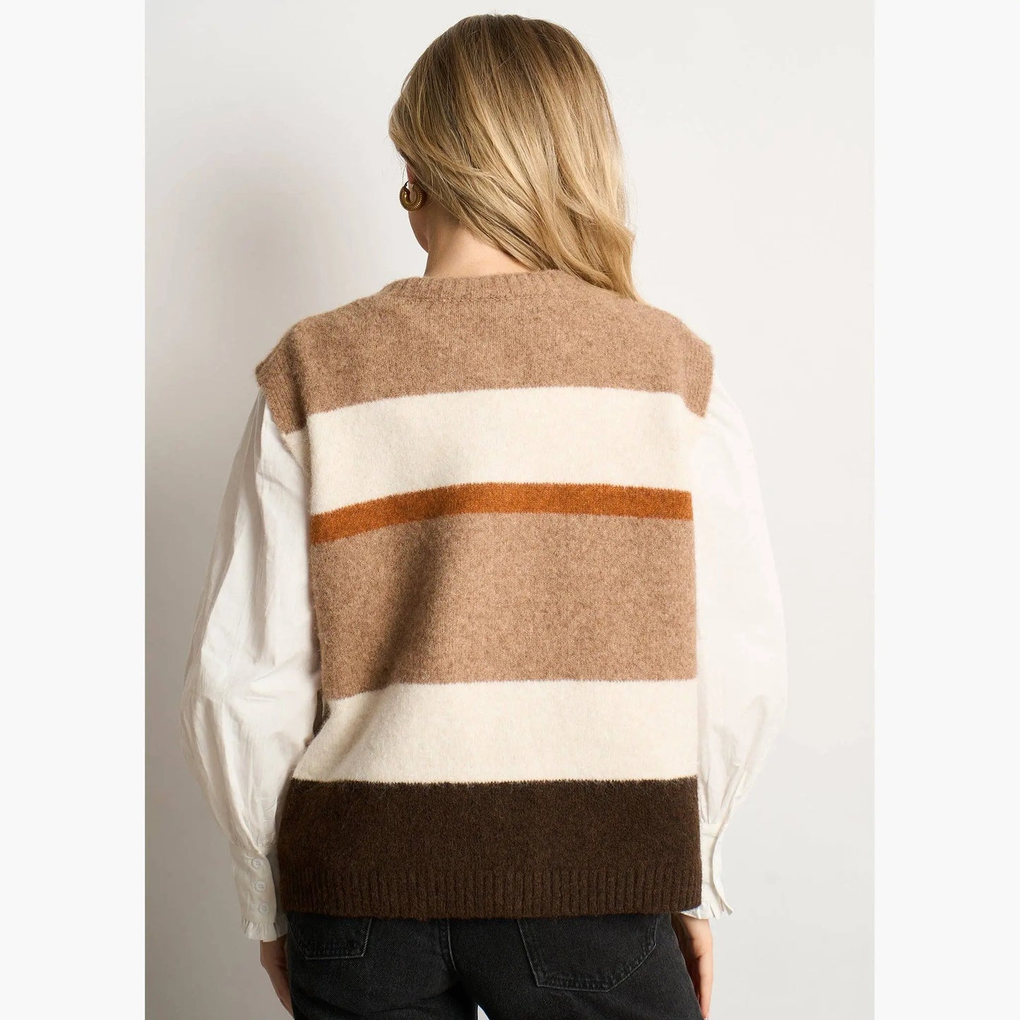 Heart Buttons Striped Sleeveless Vest in Neutral: One-size (UK 8-16) The Style Closet