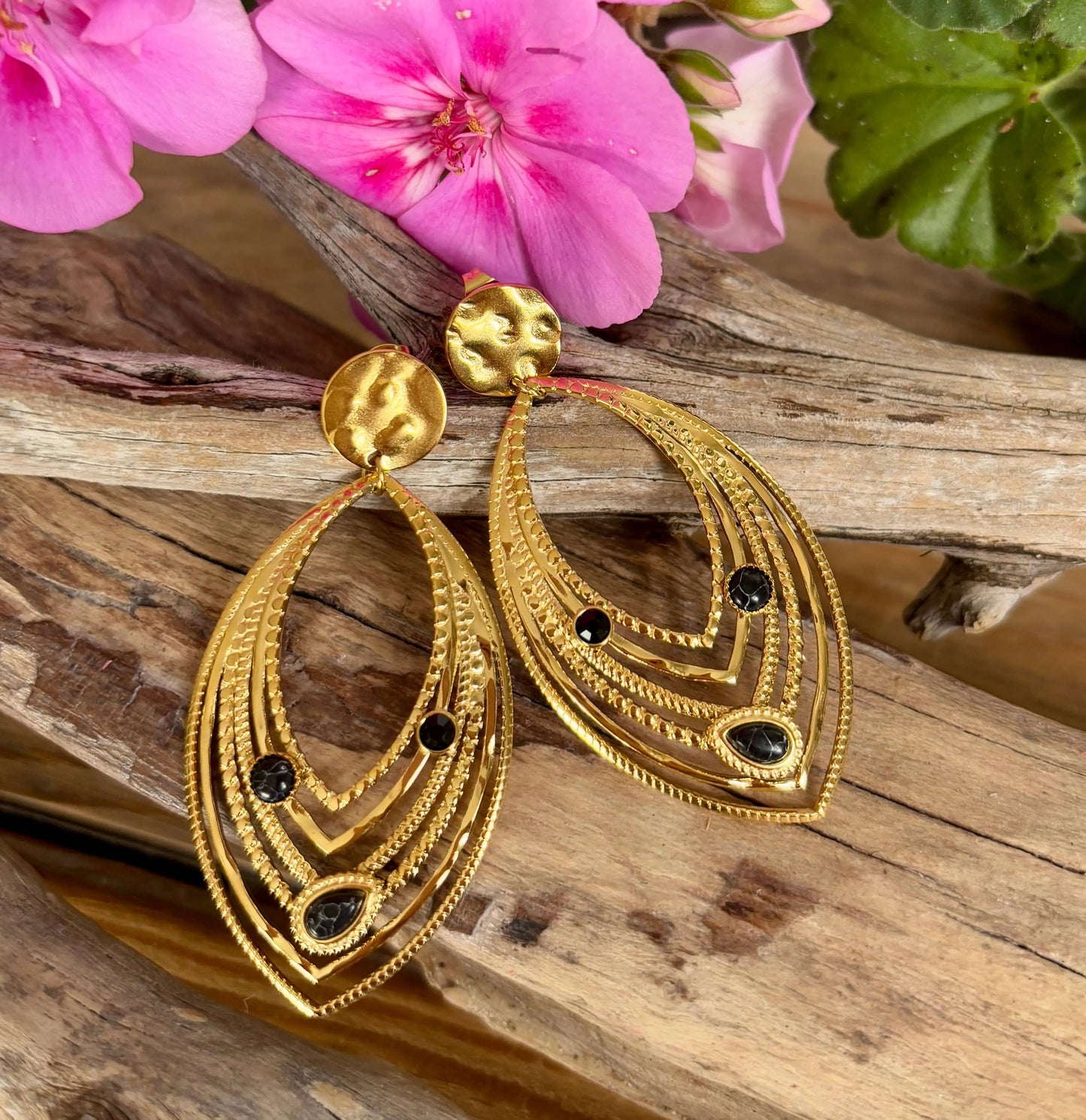 18ct Gold Plated Black Turquoise Leaf Earrings   The Style Closet