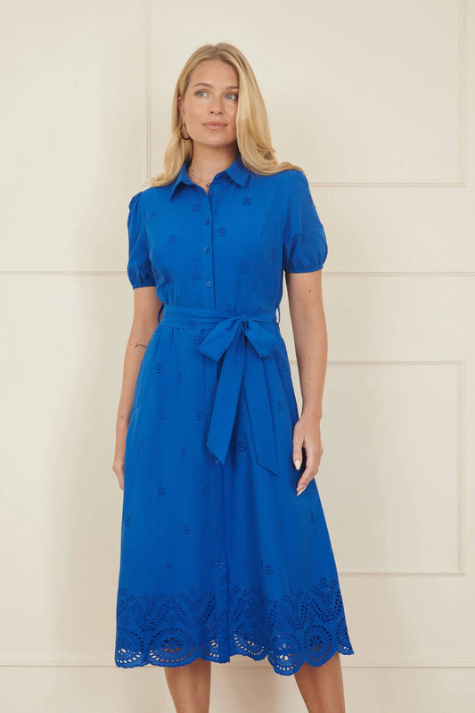 Yumi Blue Cotton Shirt Midi Dress With Cut Out Details: Blue / 14 - The Style Closet