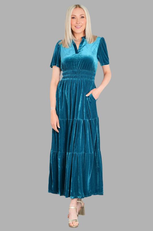 TIERED VELVET MAXI DRESS