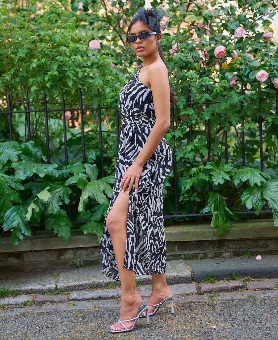 Black Animal One Shoulder Midi Dress The Style Closet