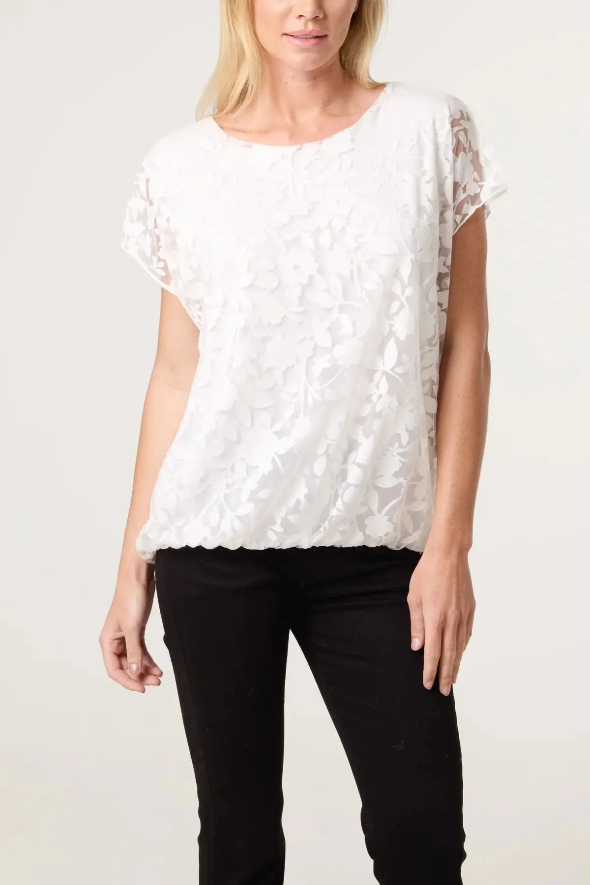 Bubble Hem Floral Overlay Top The Style Closet