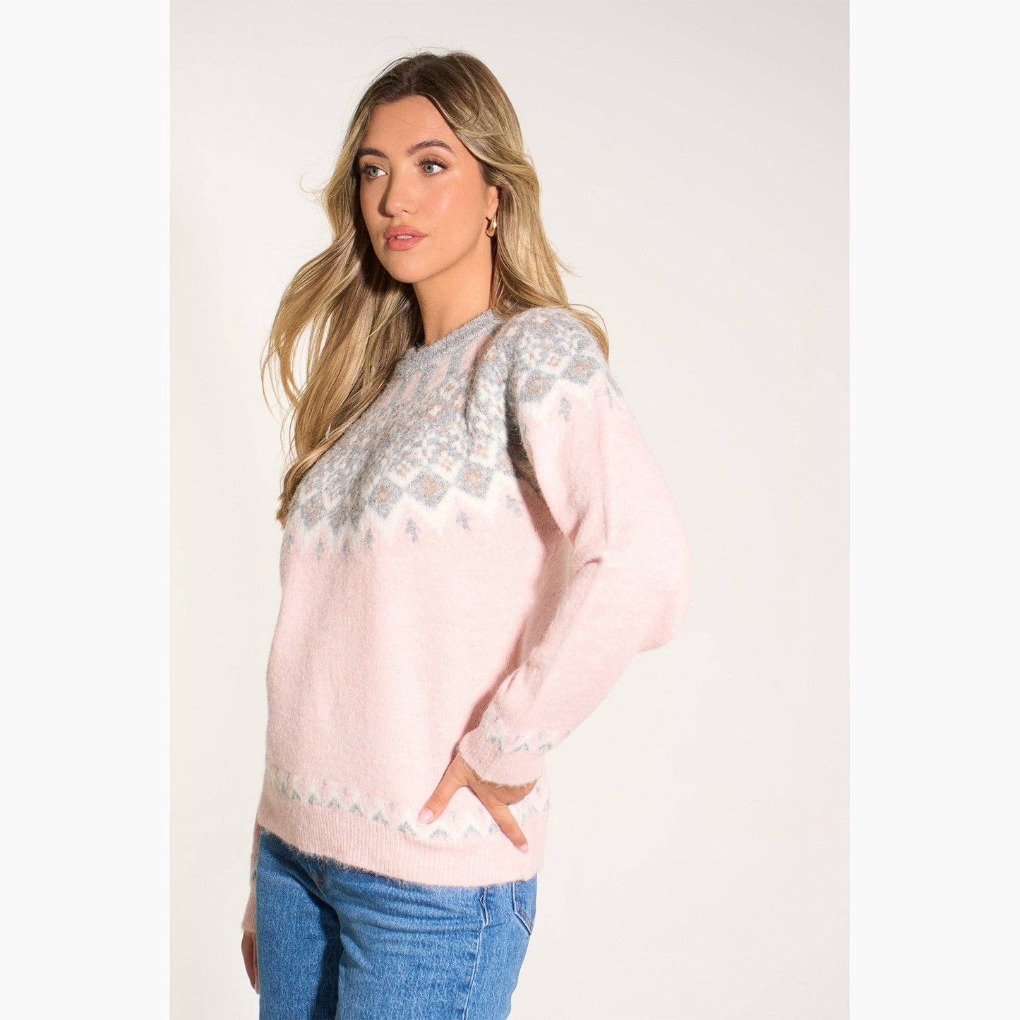 Nordic Style Jumper in Pink/Grey: One Size