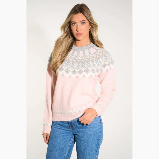 Nordic Style Jumper in Pink/Grey: One Size The Style Closet