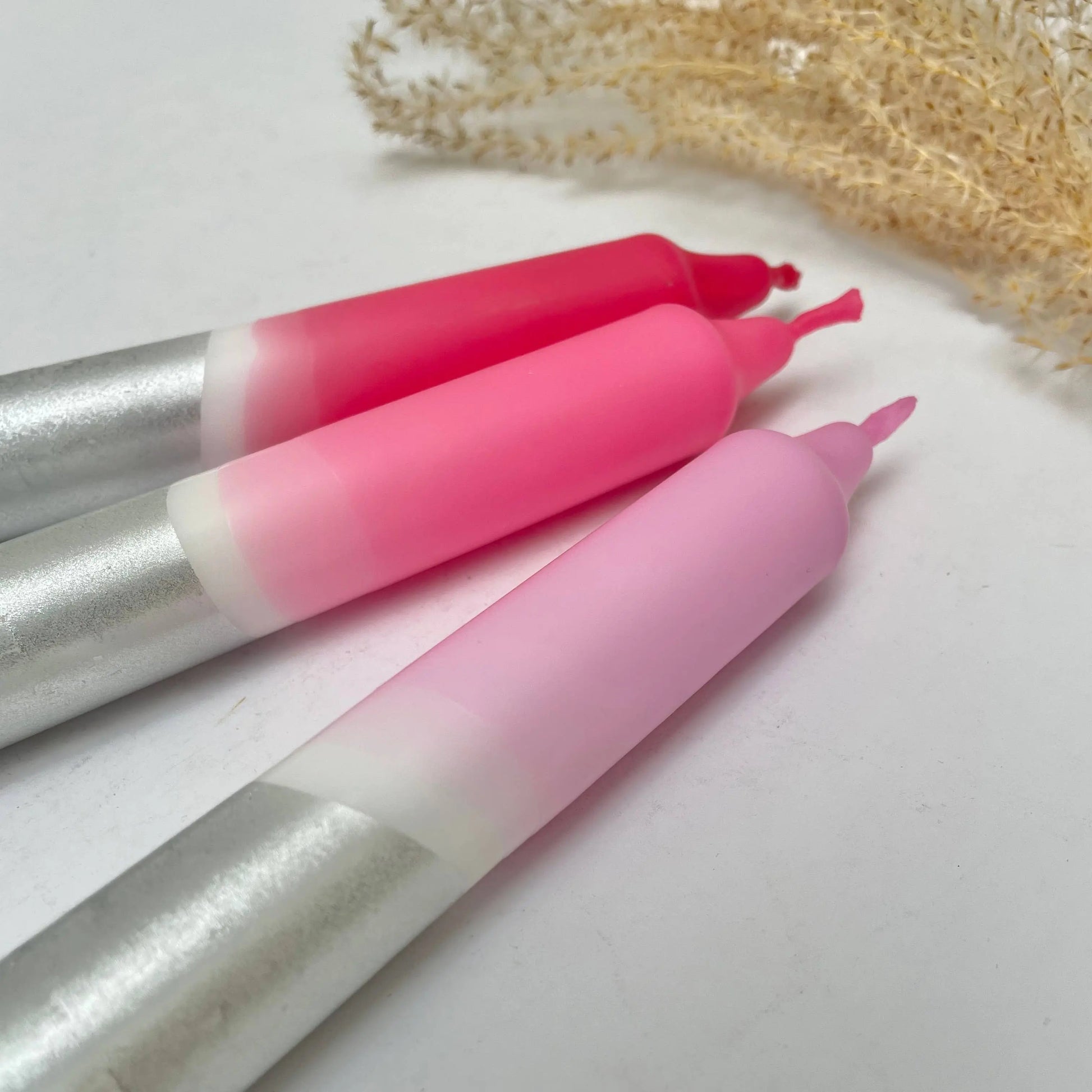 Rosy Hues & Silver Dip Dye Dinner Candles The Style Closet