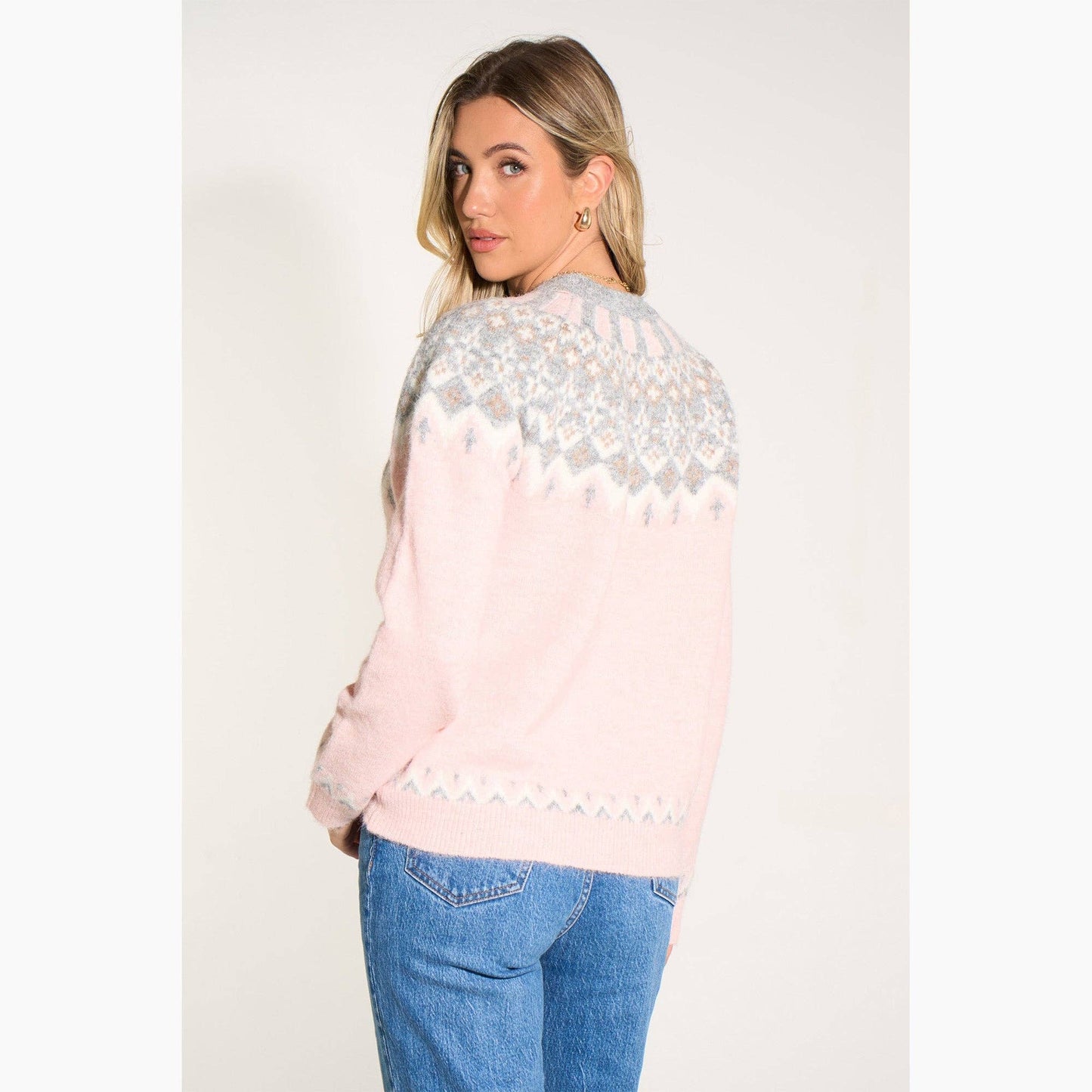 Nordic Style Jumper in Pink/Grey: One Size