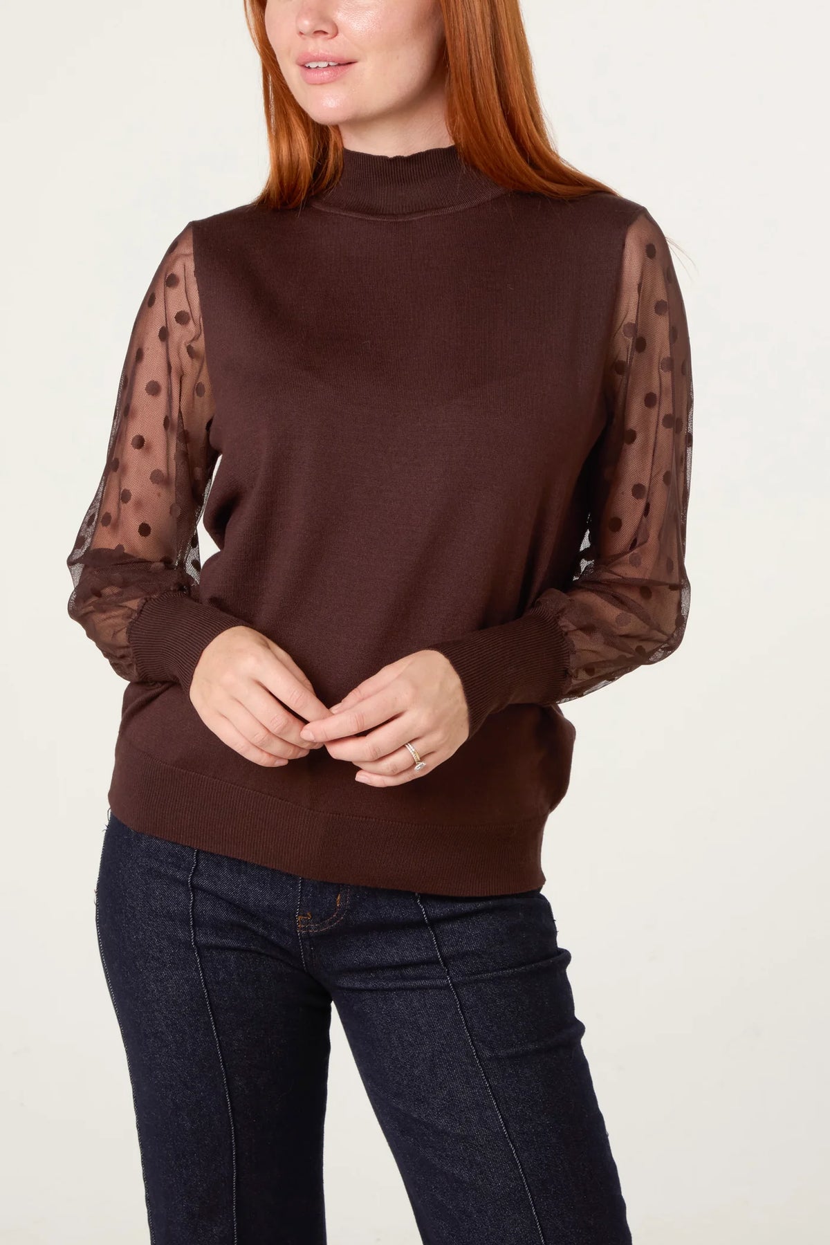 POLKA DOT MESH SLEEVE JUMPER