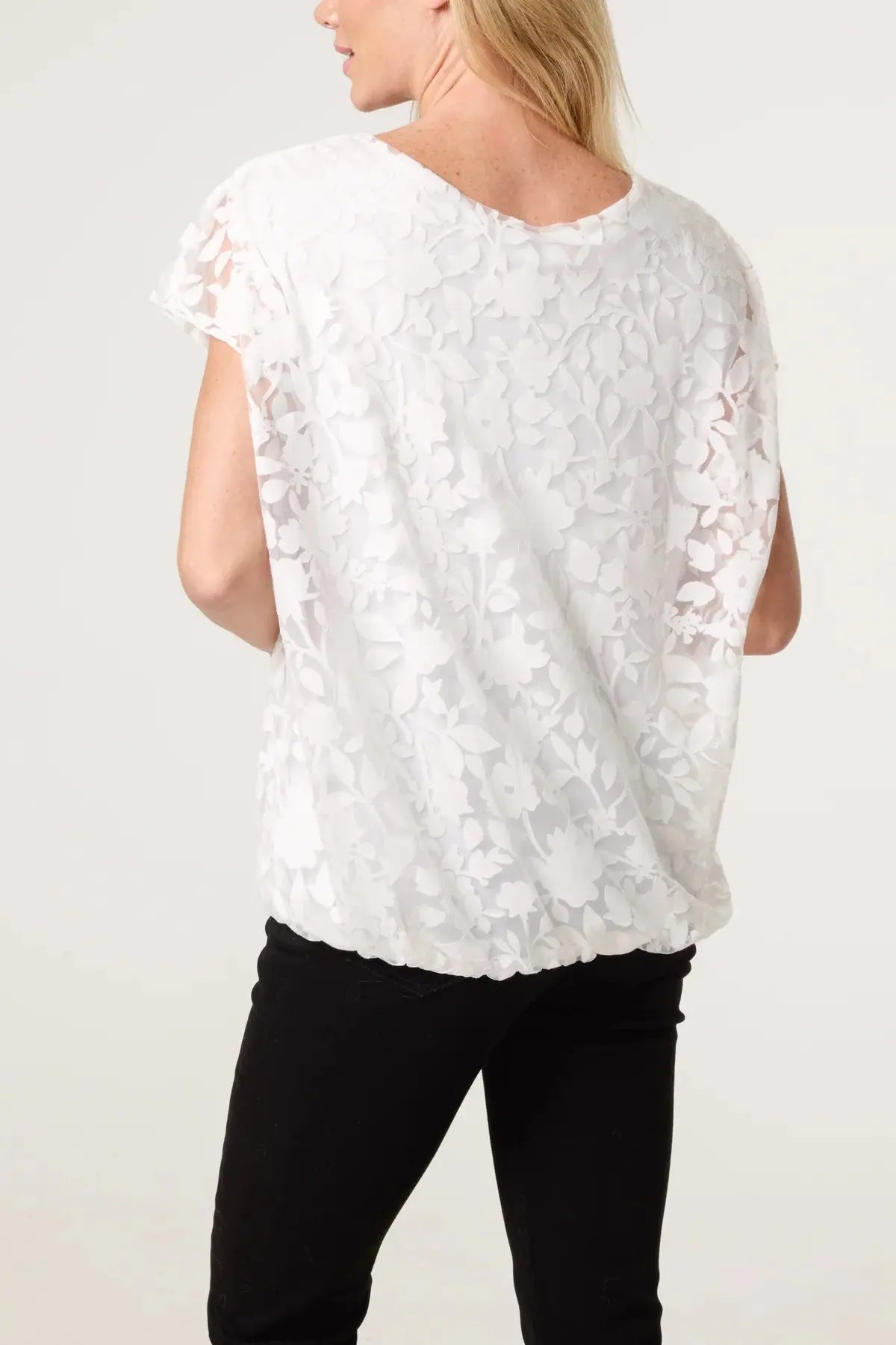 Bubble Hem Floral Overlay Top The Style Closet