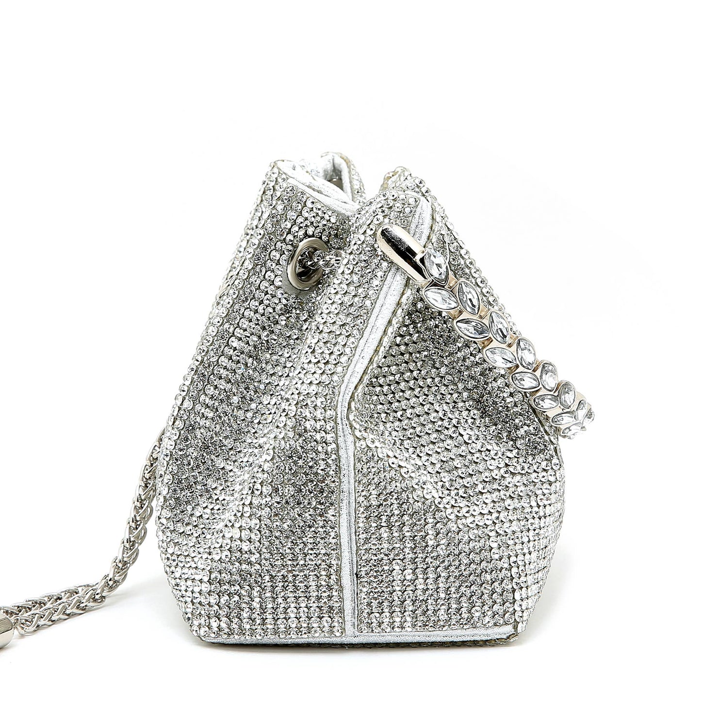 crystal bon Bon bag with crystal handle: Silver The Style Closet