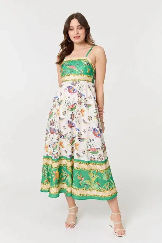 A-Line Strappy Midi Dress in MULTI GREEN The Style Closet