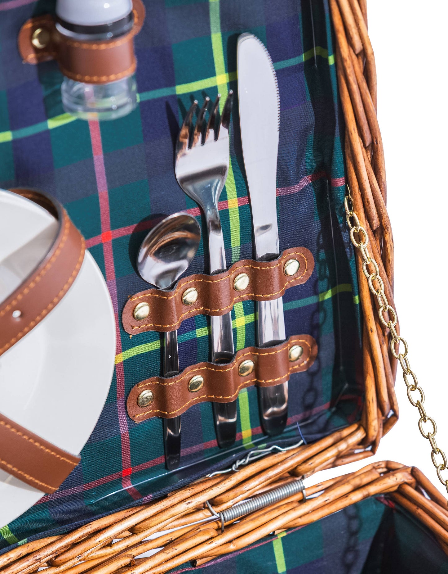 Luxury Tartan 2-Person Picnic Hamper with Leather Handles & AC