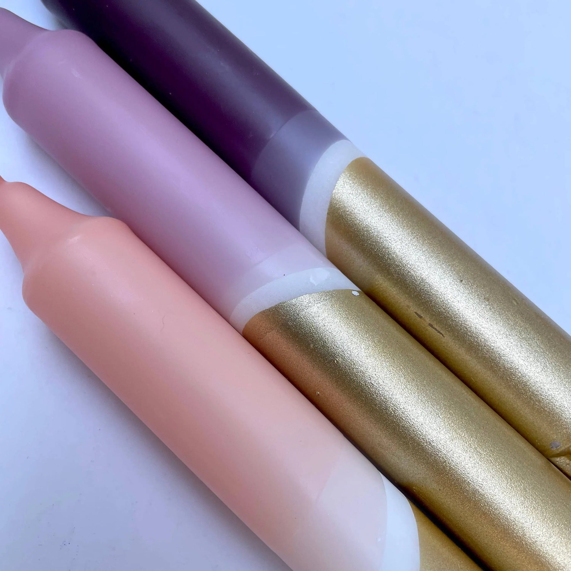 Aubergine, Heather, Blush Pink & Gold Dip Dye Dinner Candles The Style Closet