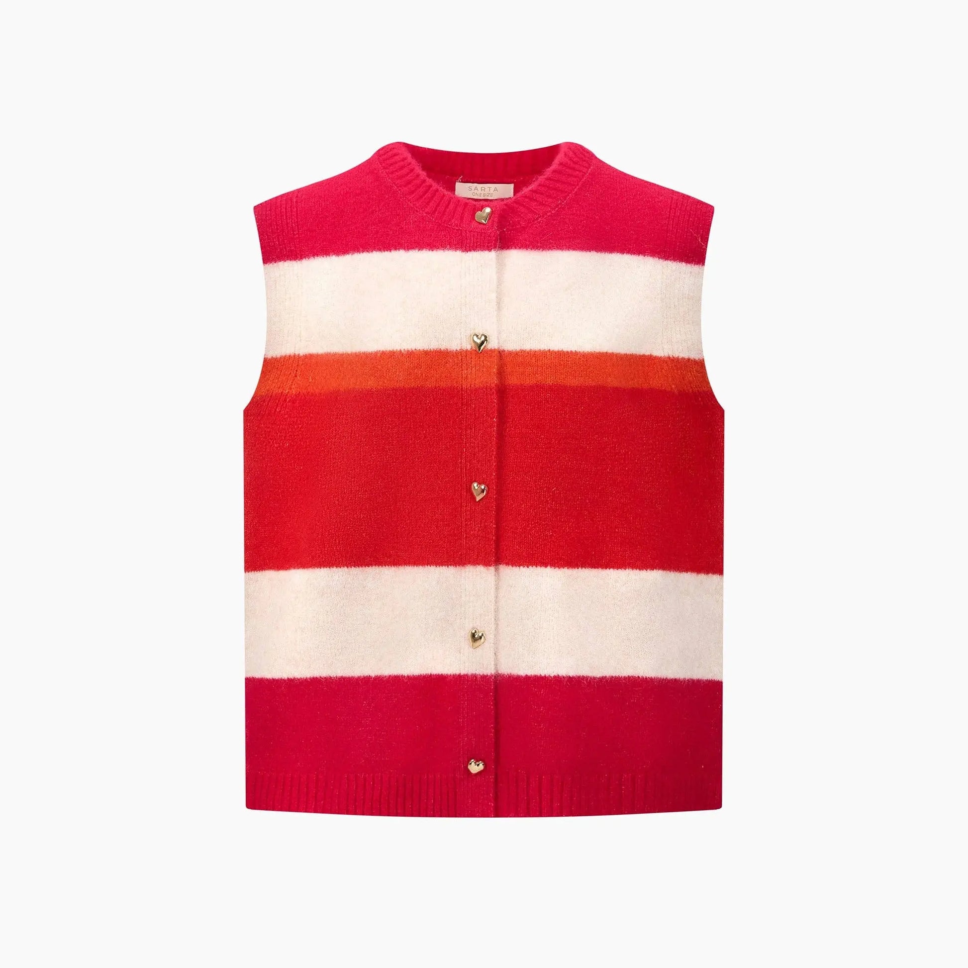 Heart Buttons Striped Sleeveless Vest in Red: One-size (UK 8-18) The Style Closet