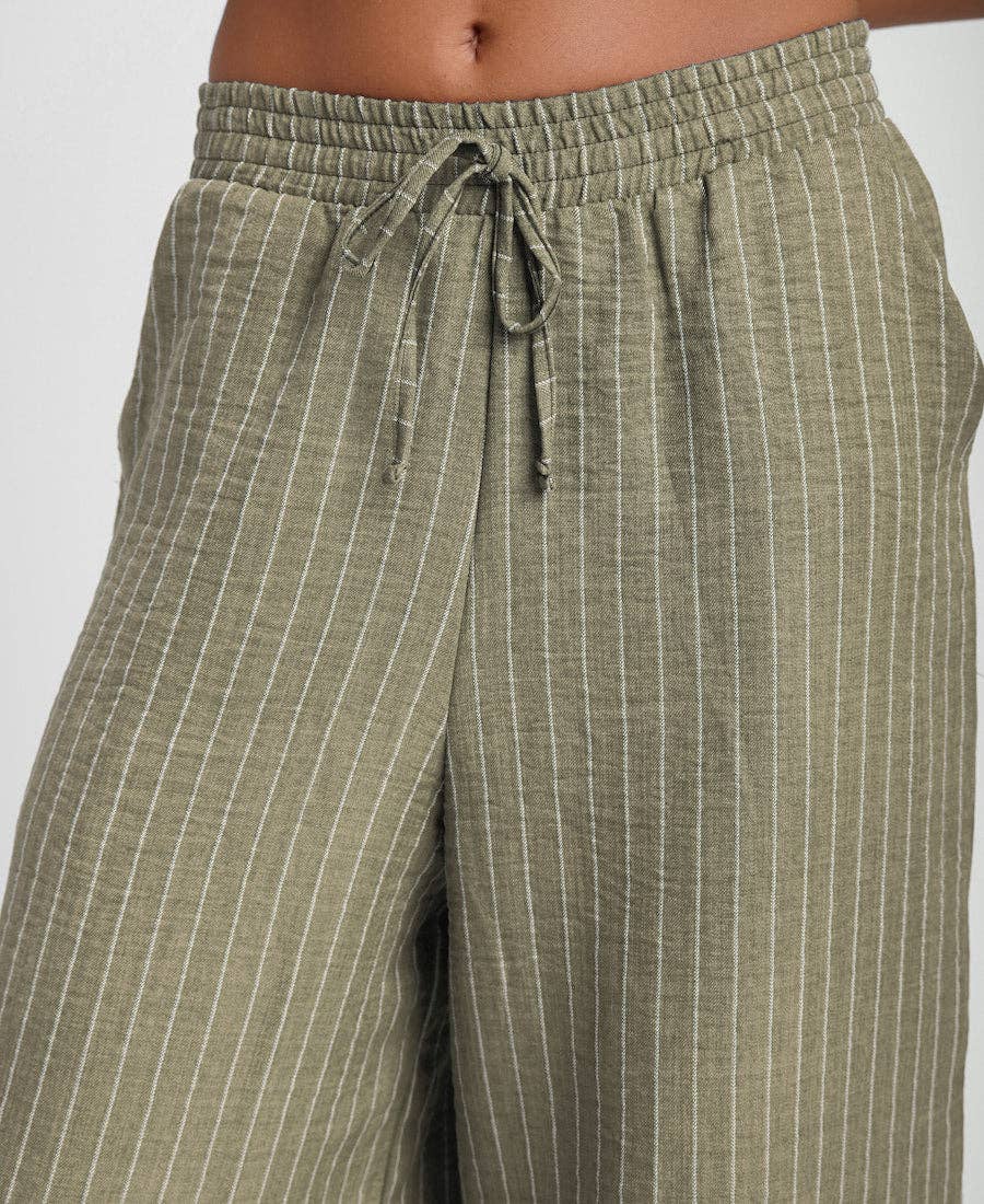 Khaki Stripe Wide Leg Trousers: M Needs No Label