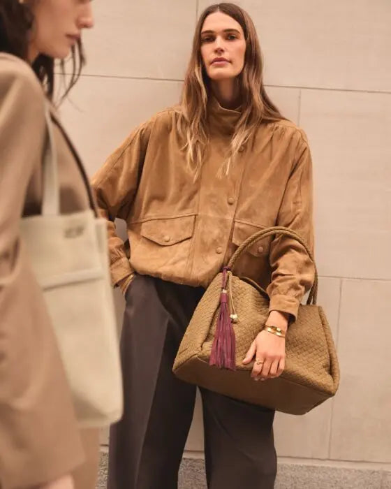 NOVA Hand Woven Large Suedette Shoulder Bag - Caramel The Style Closet