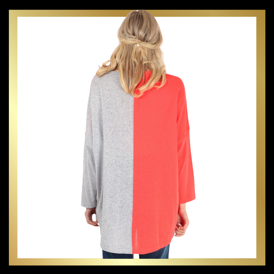 Two Tone V-Neck Lightweight Cotton Jumper (3 colours )