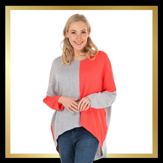 Two Tone V-Neck Lightweight Cotton Jumper (3 colours )