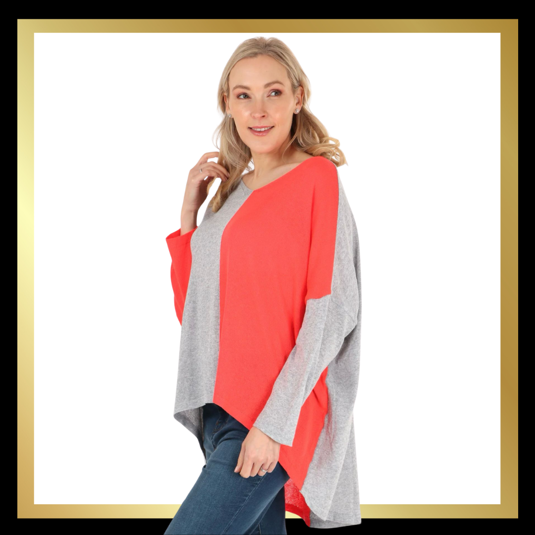 Two Tone V-Neck Lightweight Cotton Jumper (3 colours )