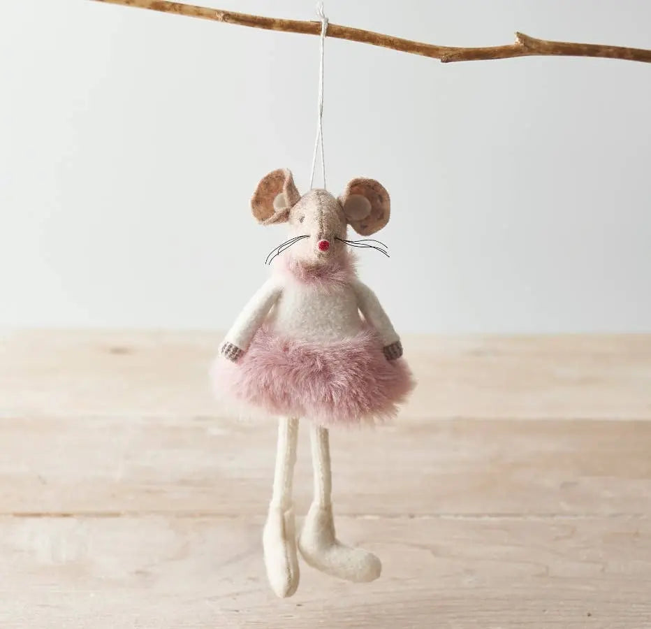 Hanging Fabric Mouse In Pink Fluffy Dress, 18cm The Style Closet