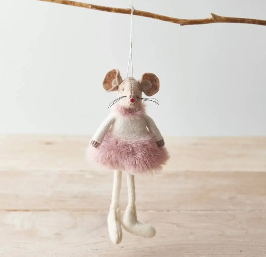 Hanging Fabric Mouse In Pink Fluffy Dress, 18cm The Style Closet