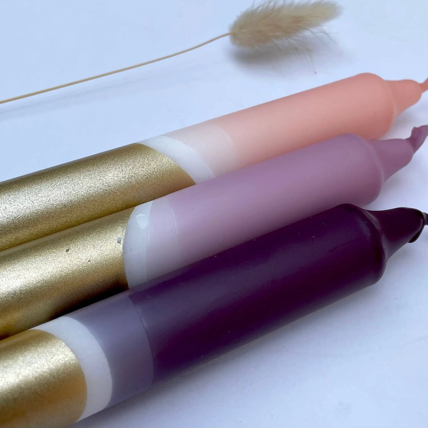Aubergine, Heather, Blush Pink & Gold Dip Dye Dinner Candles The Style Closet