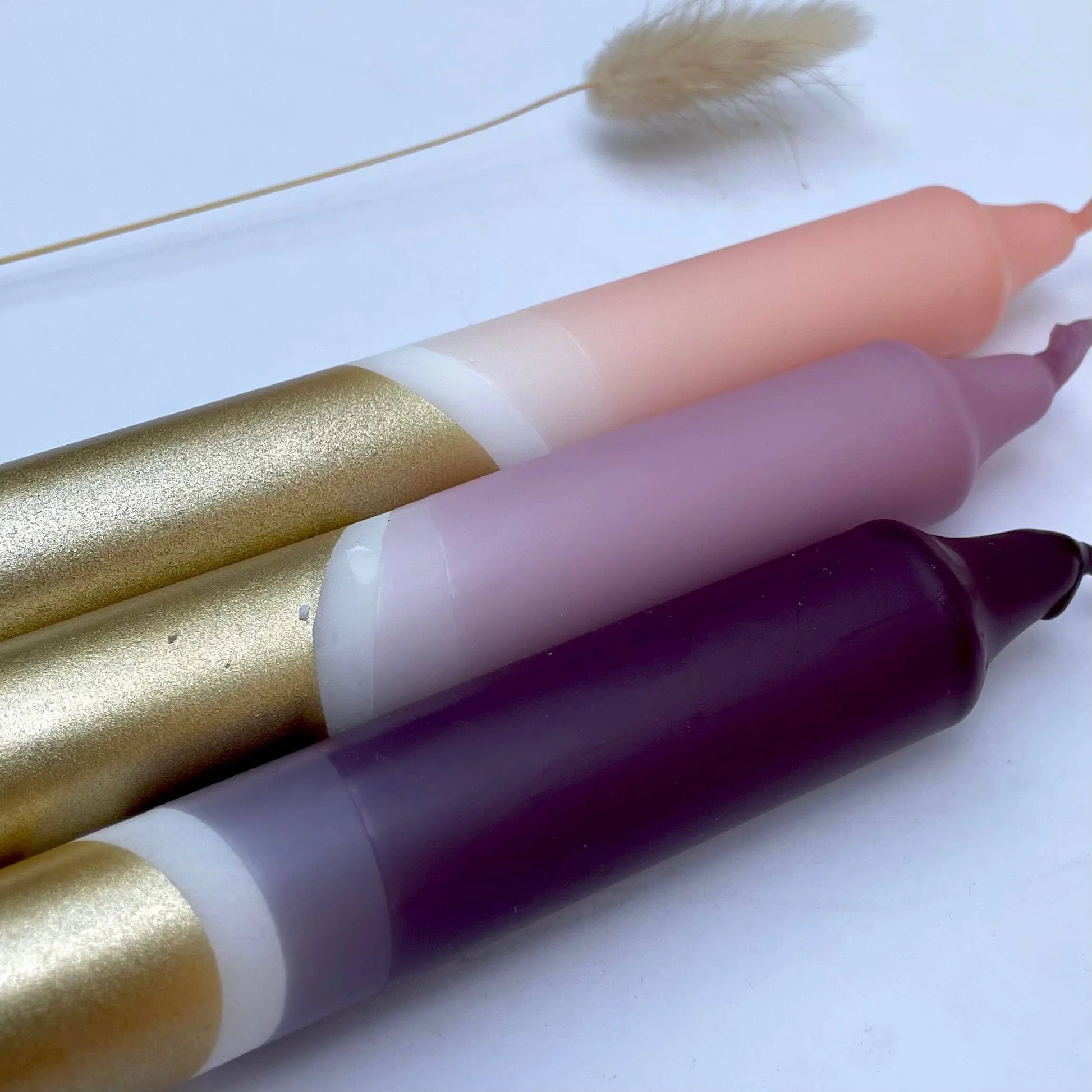 Aubergine, Heather, Blush Pink & Gold Dip Dye Dinner Candles The Style Closet