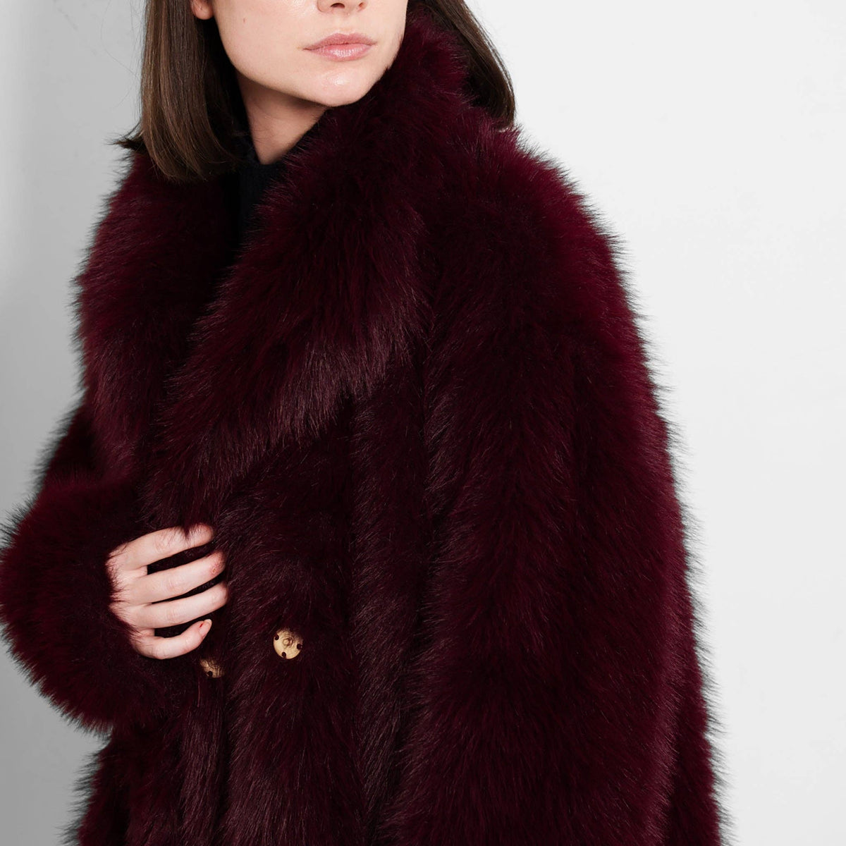 Monroe Shawl Collar Jacket- Berry, Faux Fur: Small (UK 8-10)