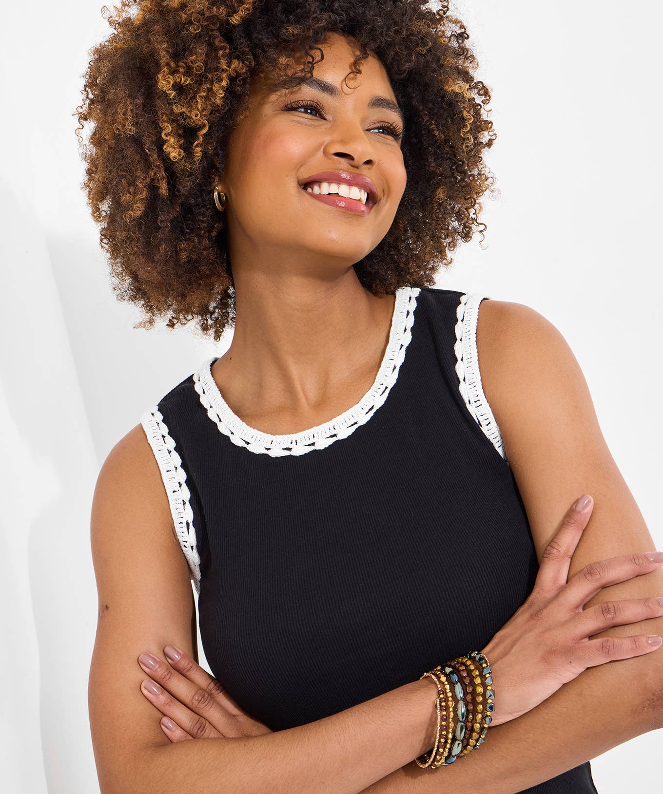 Camille Crochet Trim Ribbed Vest: Black