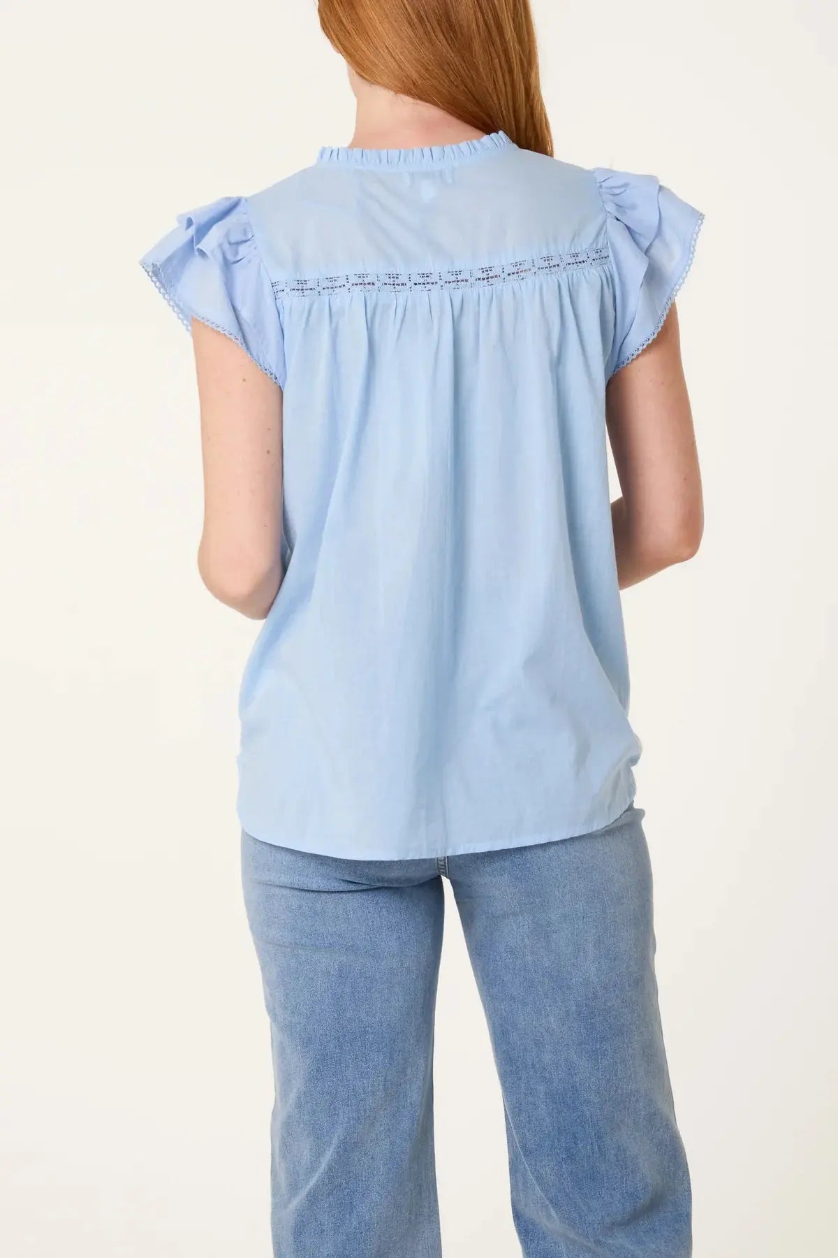 BOHO COTTON RUFFLE & LACE SLEEVE TOPS x 3 colours The Style Closet