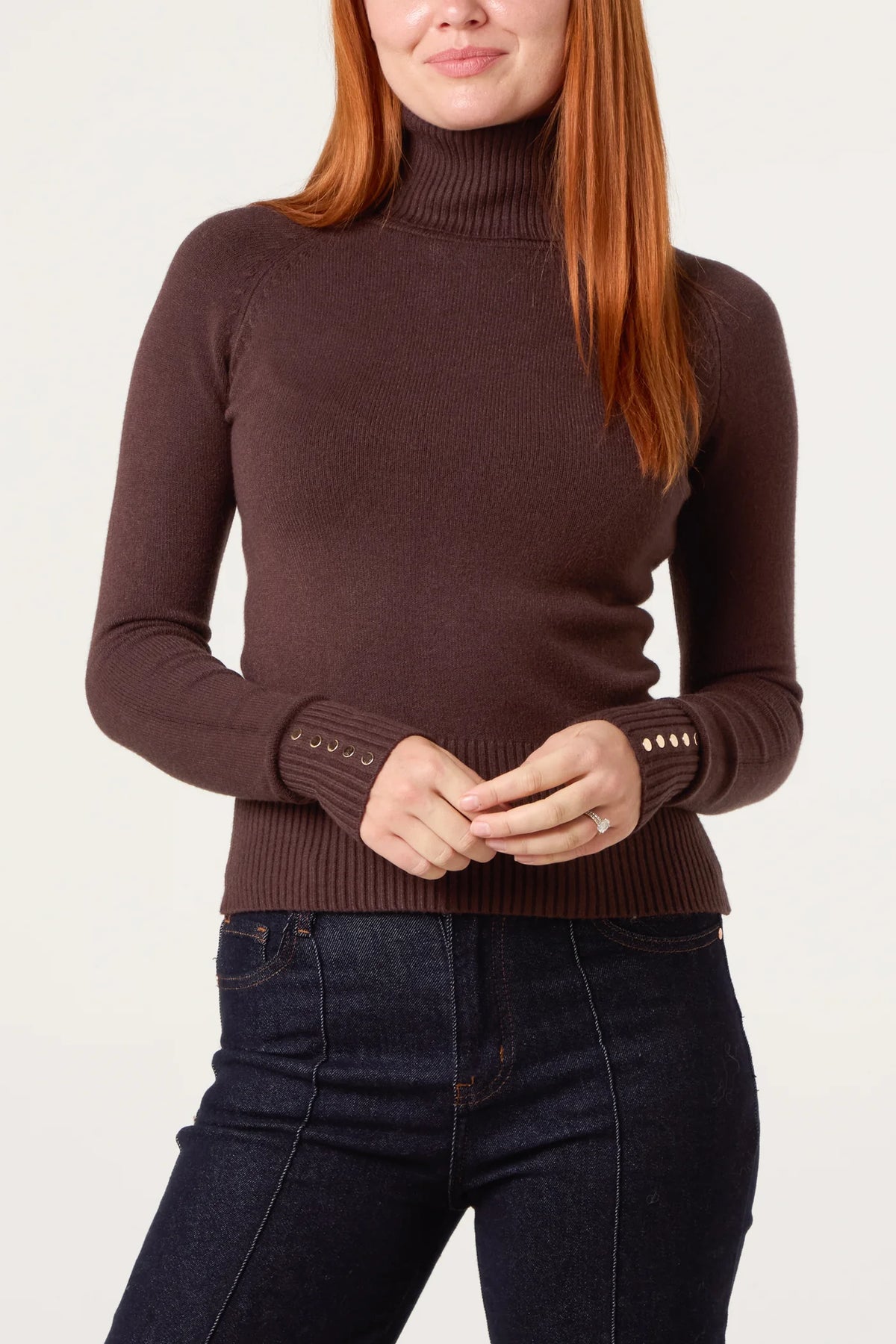 Gold Button Roll Neck Jumper