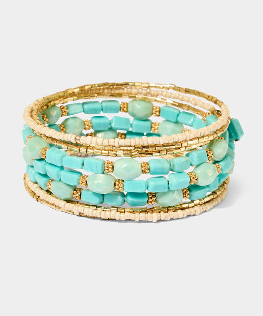 Lost Horizon Beaded Bangle: Blue/Gold / One Size
