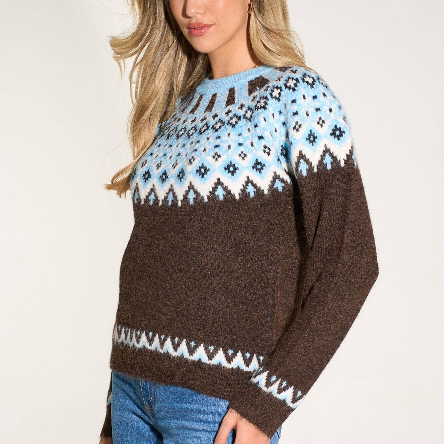 Nordic Style Jumper in Brown/Blue: One Size