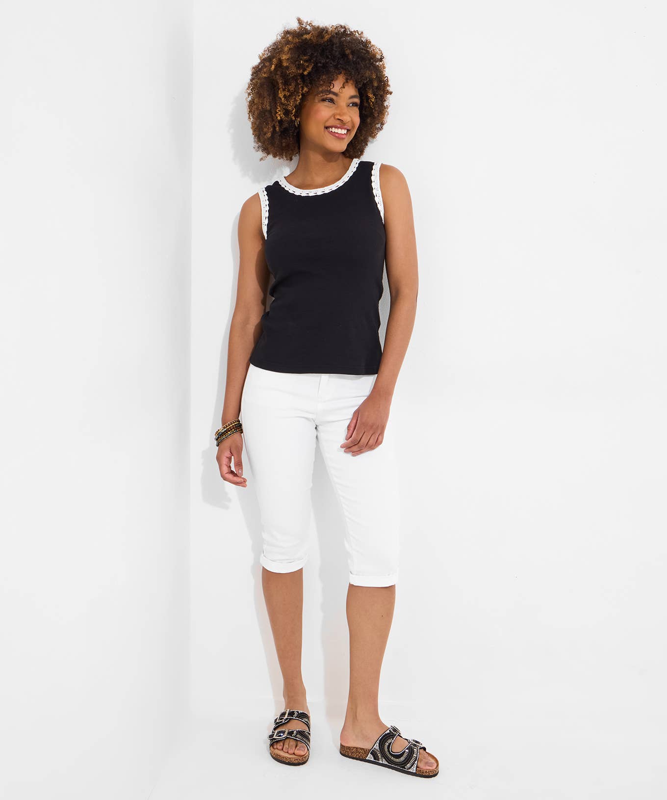 Camille Crochet Trim Ribbed Vest: Black