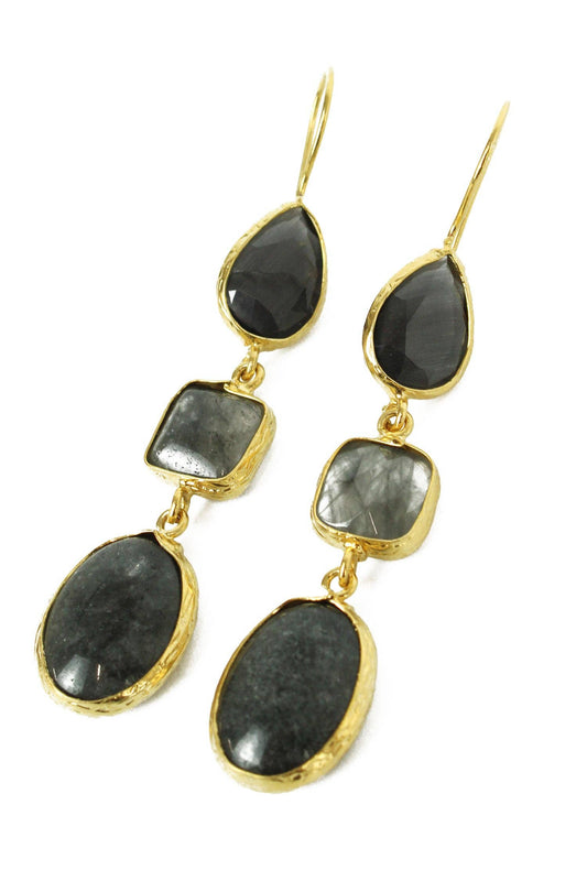 BLACK/GREY THREE DROP EARRINGS