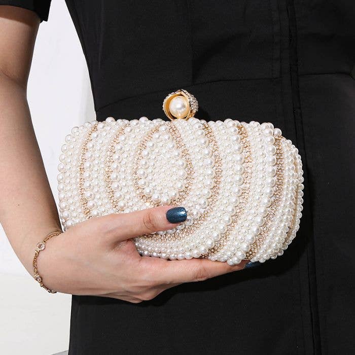 Pearl & Crystal embellished clutch bag The Style Closet