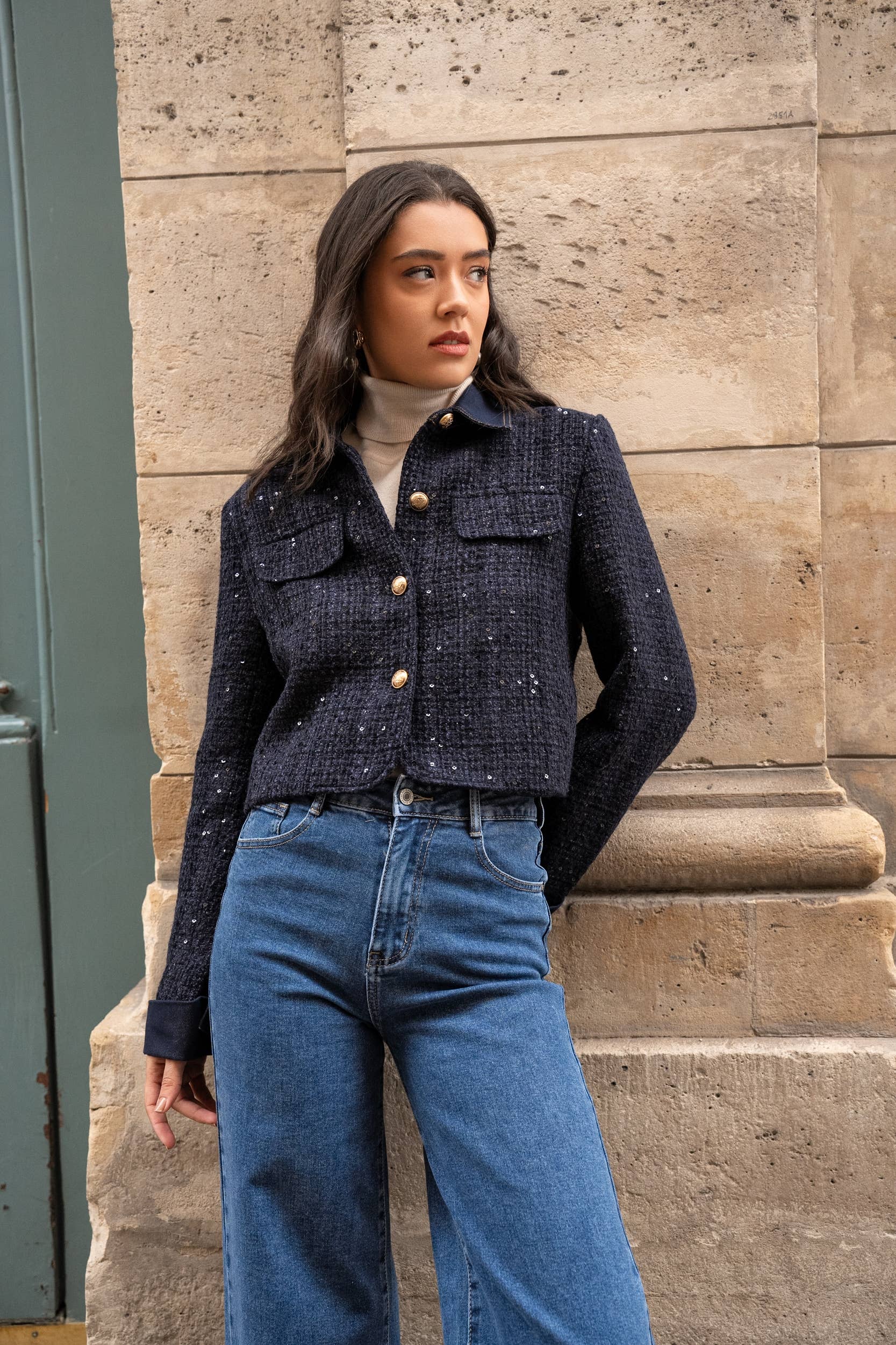 Élise jacket in tweed & Dark denim - The Style Closet