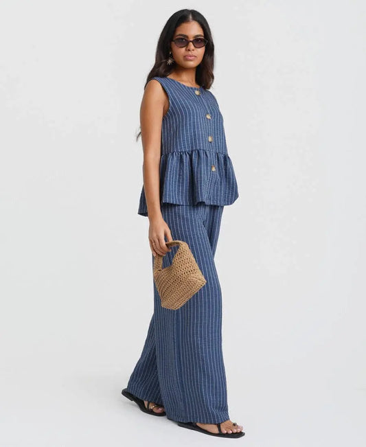 Blue Stripe Wide Leg Trousers: M Needs No Label