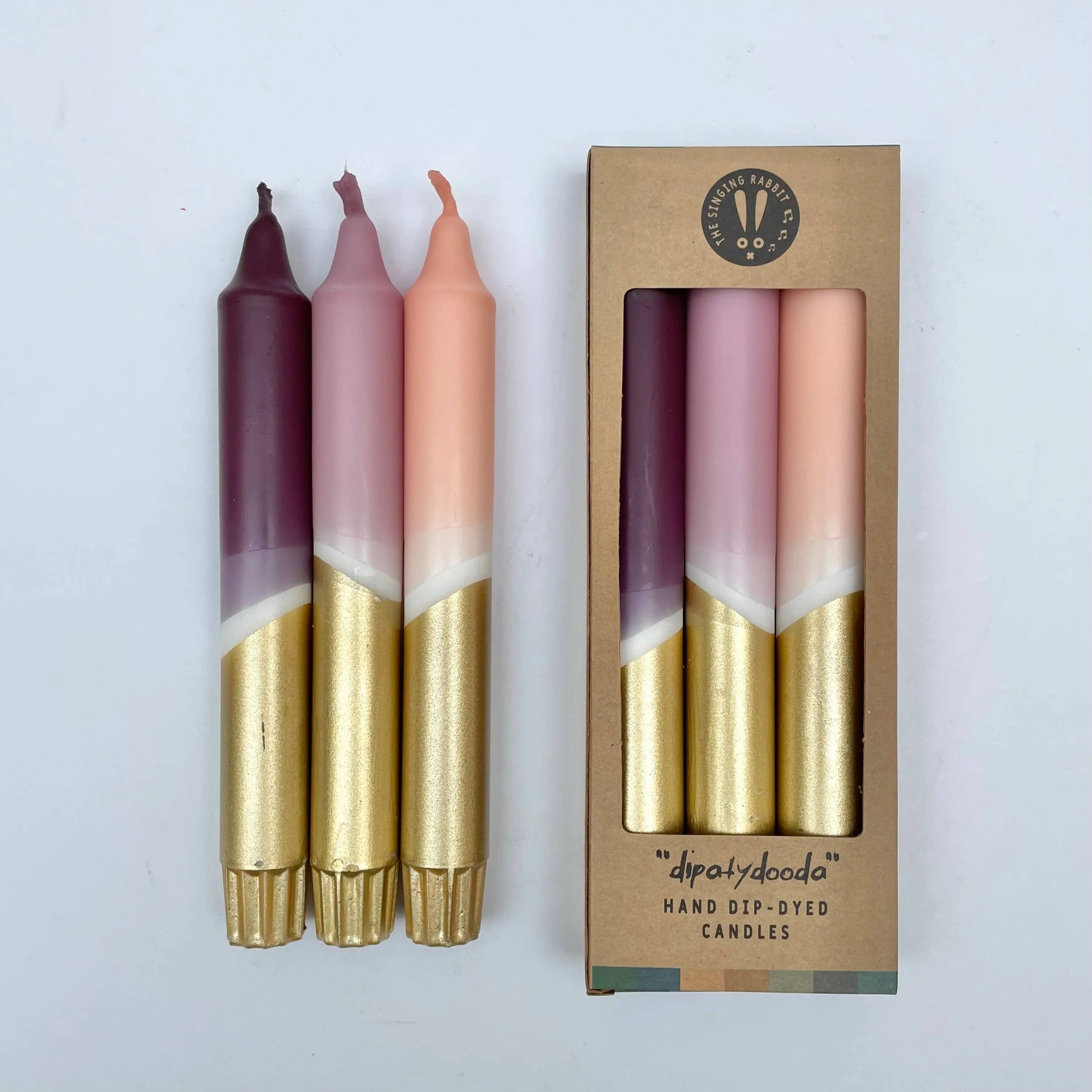 Aubergine, Heather, Blush Pink & Gold Dip Dye Dinner Candles The Style Closet