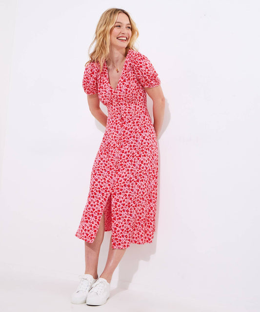 Roses Are Red Floral Printed Midi Dress: Red / 14