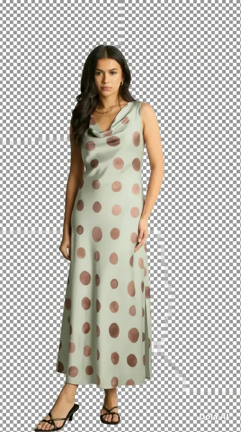 Cowl Neck Satin Spot Dress The Style Closet
