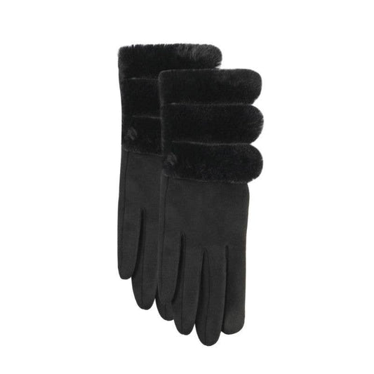 Luxurious Suede and Faux Fur Winter Gloves Black